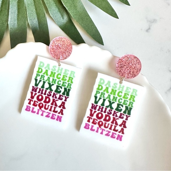 Jewelry - Reindeer Rudolph Whiskey Tequila Funny Earrings Christmas Holiday NEW Jewelry